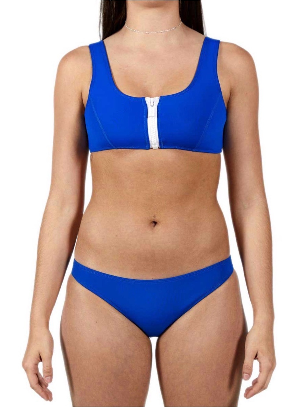 Blue Front-Zip Women's Bikini Set